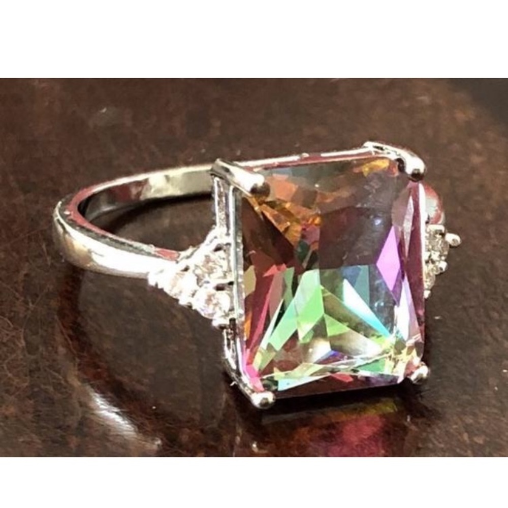 Rainbow Mystic Topaz CZ 925 Ring Size 8 1/4 - Picture 6 of 8